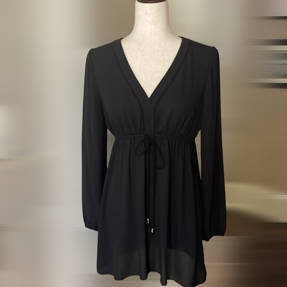 White House Black Market Tops - WHBM Empire Waist Tunic Blouse Self Tie Black 6